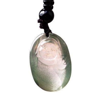 梦克拉 Mkela 绿幽灵水晶千层山金字塔聚宝盆水晶佛吊坠 弥勒佛吊坠 发晶吊坠挂绳 吊坠 水晶 绿幽灵 民族风 通用 绿幽灵弥勒佛吊坠