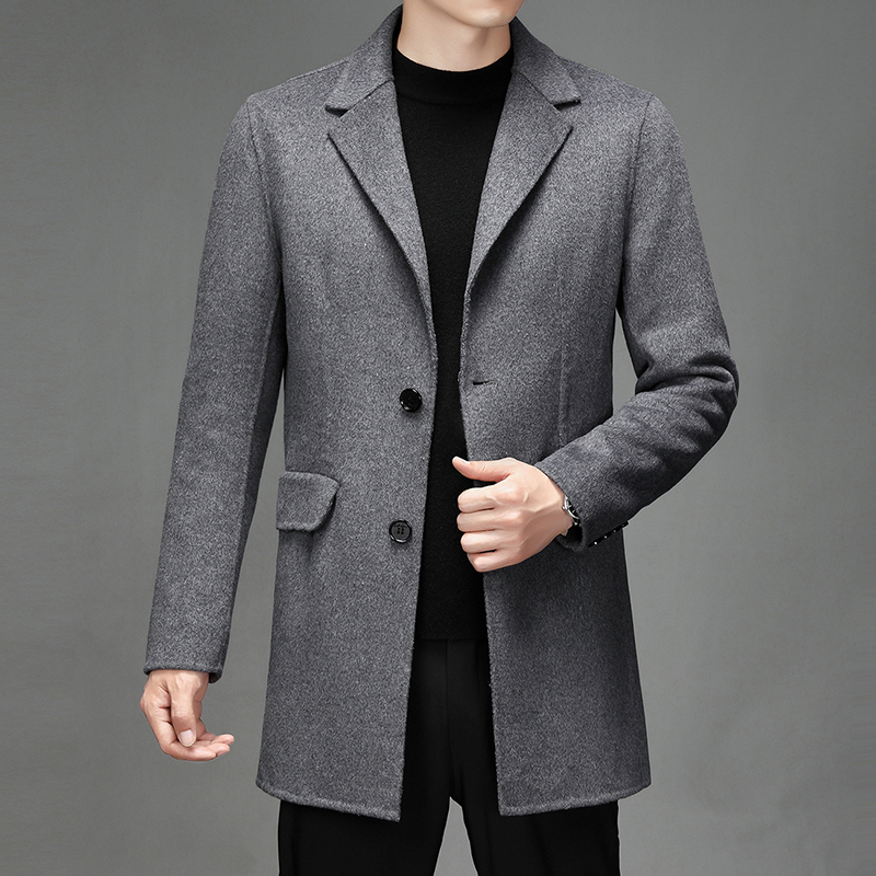 恒源祥品牌双面羊毛呢大衣男中长款韩版时尚休闲青年男士外套纯色衣服