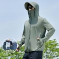 高端夏户外防紫外线防晒服冰丝凉感防晒衣男款皮肤衣外套潮 L 原纱帽檐可拆卸军绿色