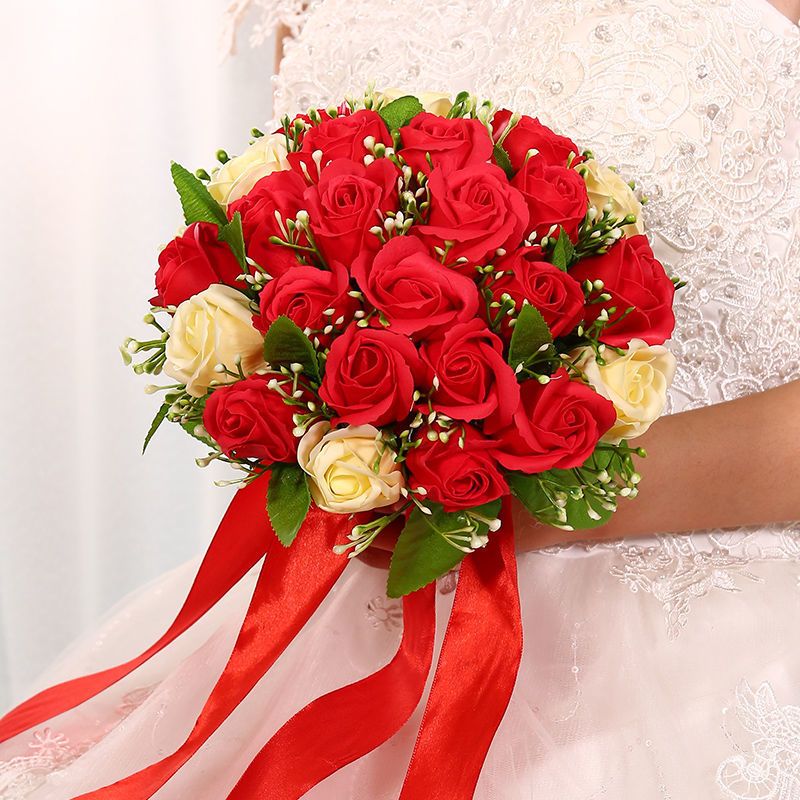 仿真花束仿真玫瑰花结婚用品大全女方手捧花仿真花束新娘手捧花pe小号