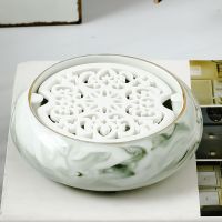 香皂盒创意沥水圆形洗脸皂盒陶瓷皂碟双层肥皂盒可爱个性皂架皂托|浅绿鎏金典雅