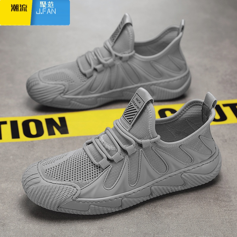 聚范男鞋夏季透气薄款网面跑步运动休闲网鞋男款黑色工作上班潮鞋高清大图