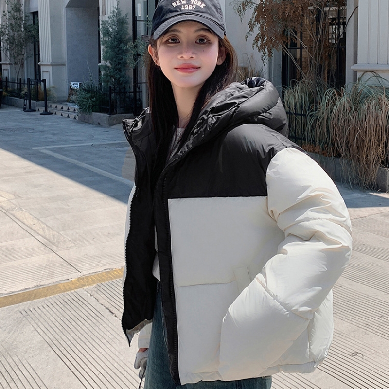 2024冬季新款韩版宽松加厚连帽保暖面包服棉衣女短款羽绒棉服外套 白色 L