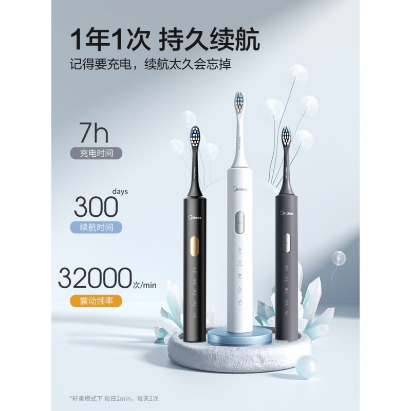 美的(Midea) 电动牙刷成人男女情侣款旗舰全自动声波礼盒送礼神器牙刷S1P/S1P极地白