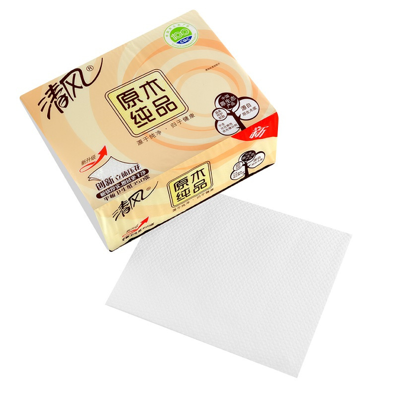 清风 平板卫生纸350张整箱30包家用无香纸巾原木纯品加厚立体压花卫生纸