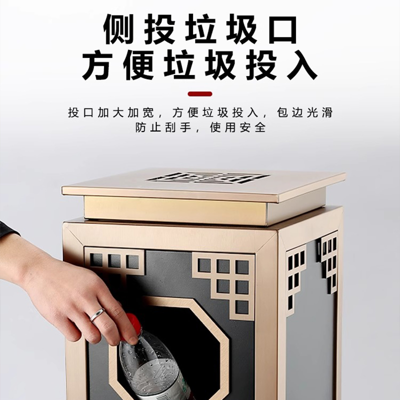高翊柏 32030450 不锈钢烟灰垃圾桶 306玫瑰金 30*30*75cm 酒店大堂电梯口烟灰桶吸烟室商场灭烟筒高清大图