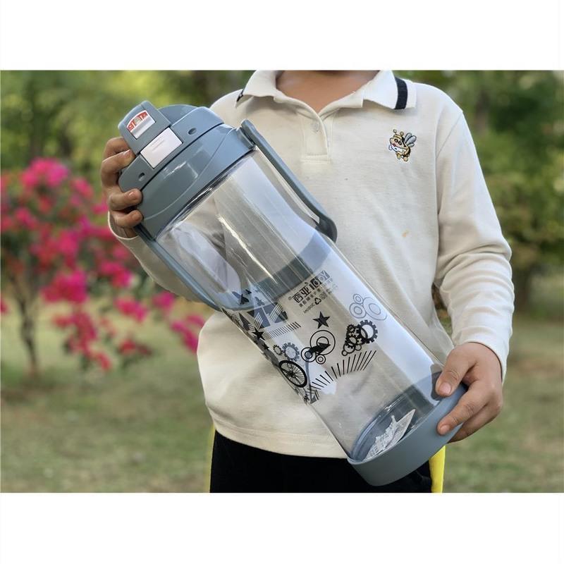 1500ml绿色+过虑网+吸管 两升水杯超大容量水杯3000毫升塑料杯子户外便携大号水瓶工地水壶