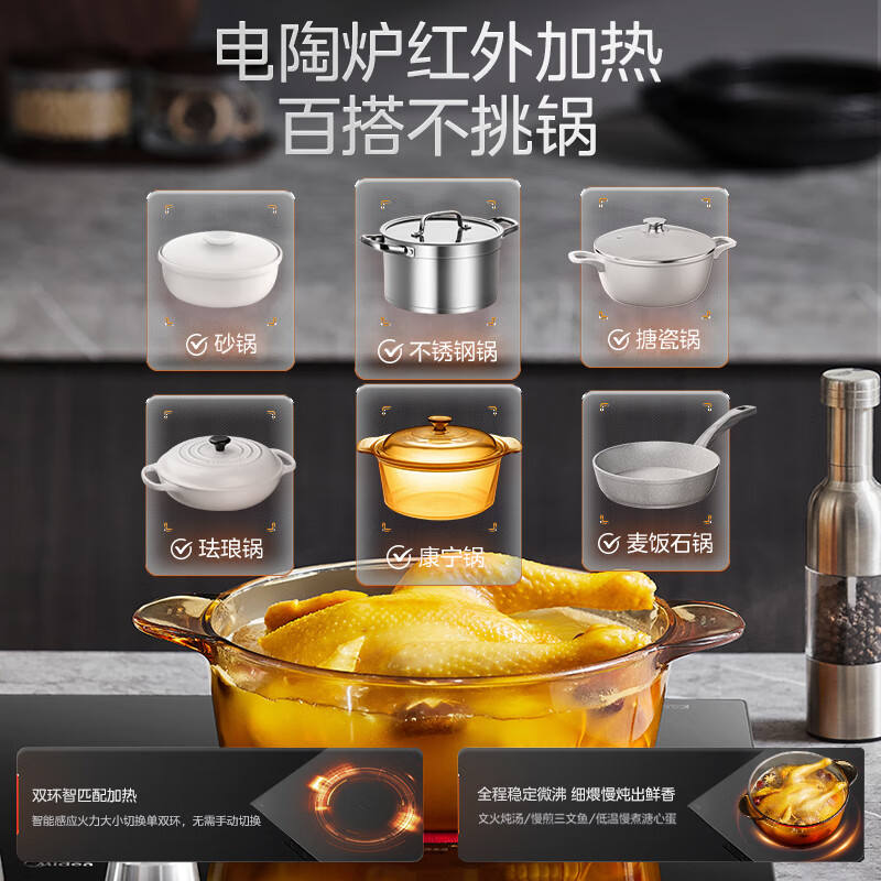 美的(Midea)凹面电磁炉嵌入式电磁双灶电陶炉 电池炉炒锅火锅烧水定时烹饪 MC-DZ50D03Q高清大图