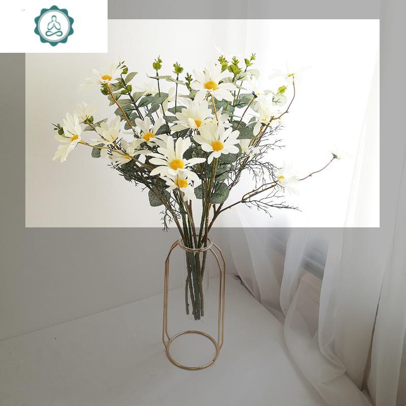 北欧仿真小雏菊太阳花野菊花波斯菊假花客厅餐桌插的花小清新装饰 封后 白色小雏菊尤加利叶花束+花瓶仿真植物