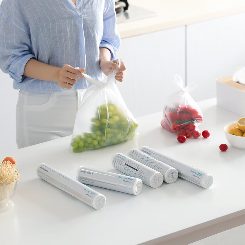 茶花保鲜袋 100只*2卷加大号 40*30cm 银离子食品保鲜袋塑料袋家用一次性密封袋[清]高清大图