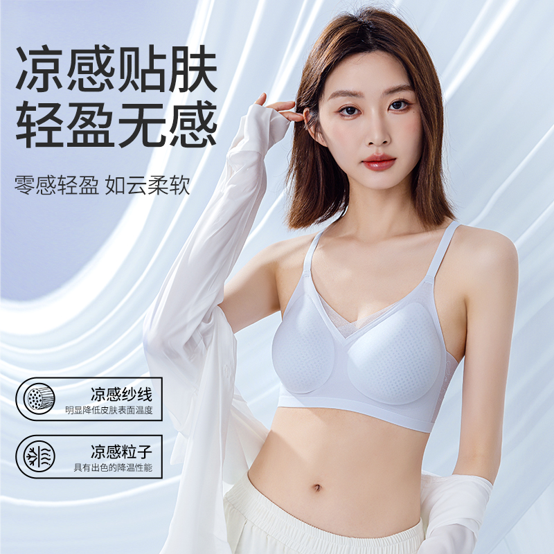 猫人冰丝内衣女小胸聚拢凉感无痕2025新款收副乳文胸夏薄款高清大图