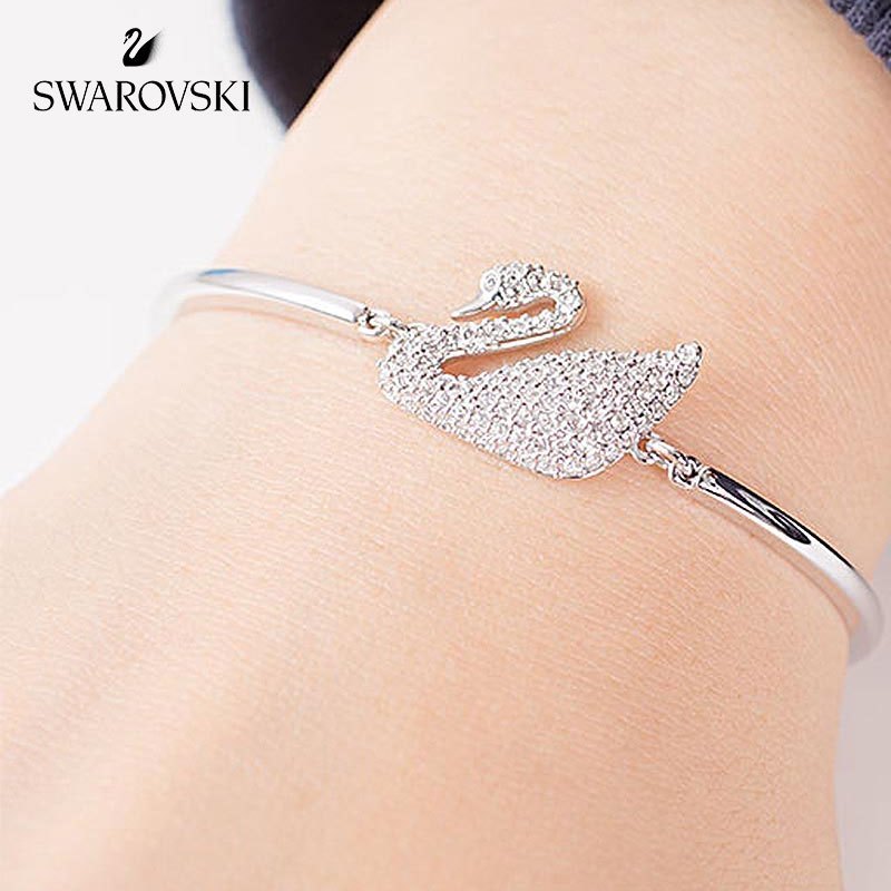 [直营]施华洛世奇(SWAROVSKI) Swan 欧美风格 人造水晶 送恋人 经典天鹅手镯 女士银色手镯 水晶