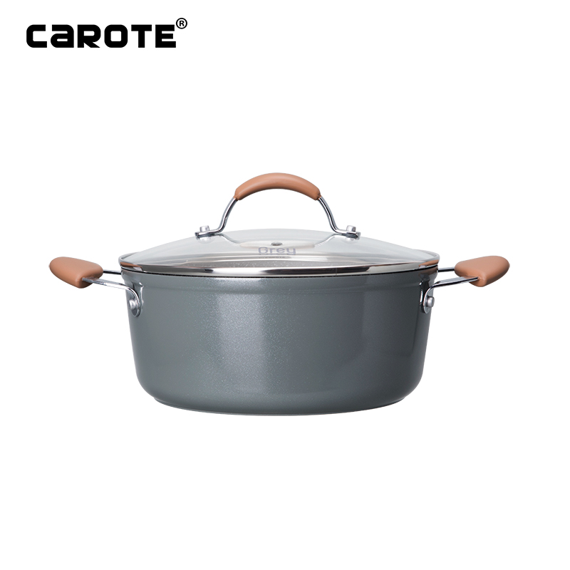 Carote汤锅家用双耳电磁炉煲汤锅煮粥火锅锅具煮面锅 汤锅24cm带盖高清大图