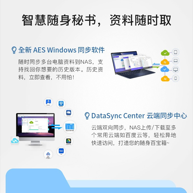 华硕 4G内存四核心处理器NAS网络存储服务器/私有云/双2.5G口无内置硬盘 AS6604T 4盘位