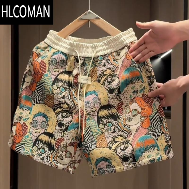 HLCOMAN夏季新款潮牌印花休闲短裤男女款时尚宽松百搭透气运动五分裤