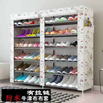 经济型大容量防尘简易鞋架租房用带拉链家用室内好看布艺鞋柜欧式 D款田园四季 防水带拉链 36双