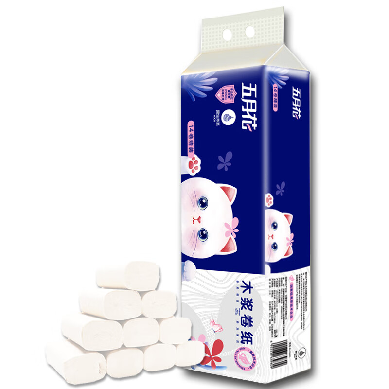 五月花木浆无芯卷纸14卷560g*4提