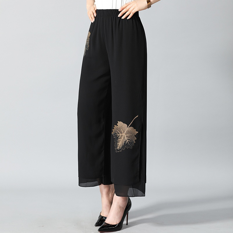 黑色 xl[建议体重90-105斤] 妈妈裤夏季阔腿裤雪纺宽松大码裙裤中年