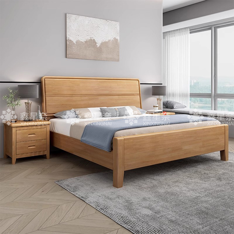 鑫星奈 XXN4022904实木床简约1.2米单人床含一个床头柜 榉木色高清大图