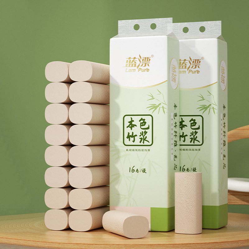 蓝漂(Lampure) 本色扁卷纸1提 (480g/16卷/提) 竹影绰绰125mm*110mm*4层高清大图