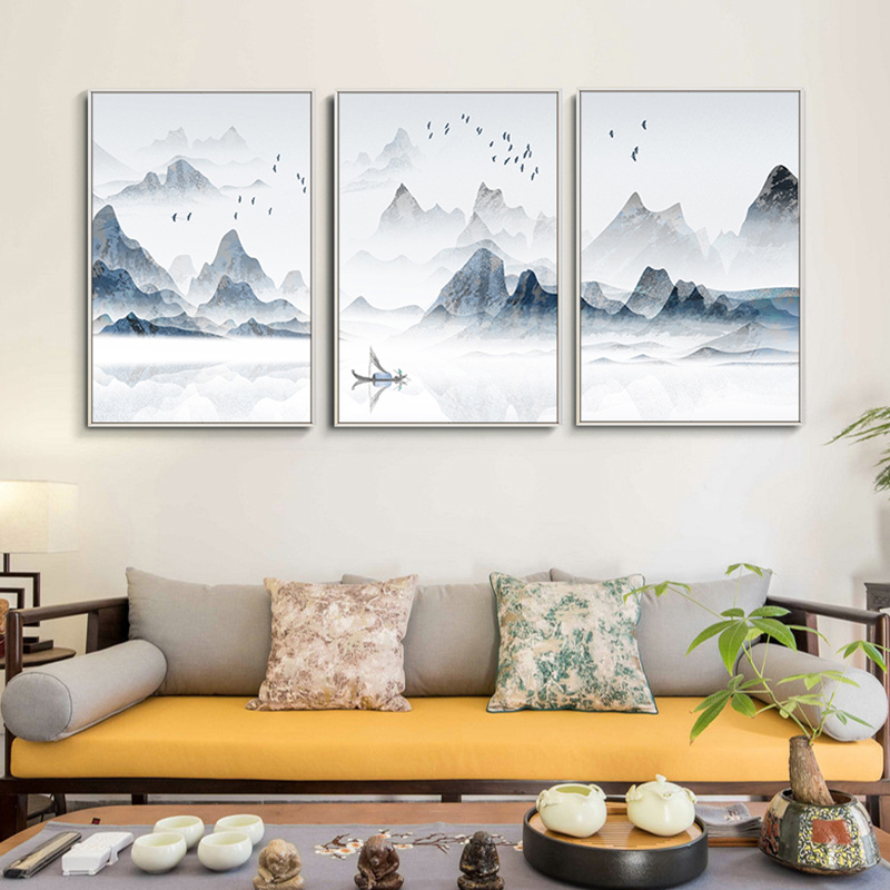 新中式客厅装饰画沙发背景墙画壁画抽象山水画民宿餐厅墙面挂画 d款