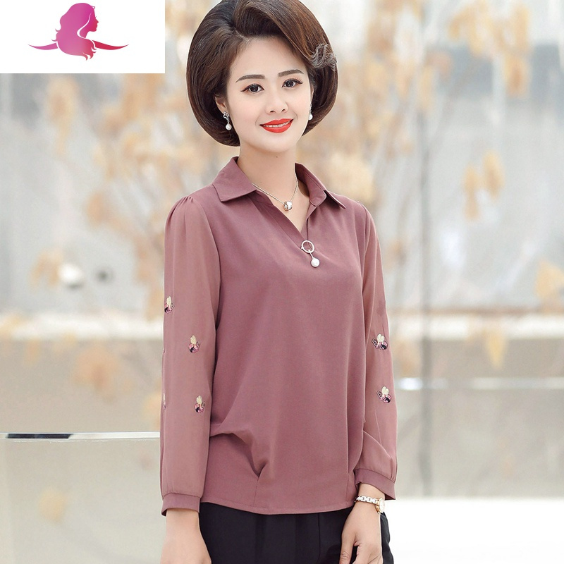 艳如飞中老年女装短袖t恤中年大码衬衫夏装宽松大码上衣雪纺妈妈装
