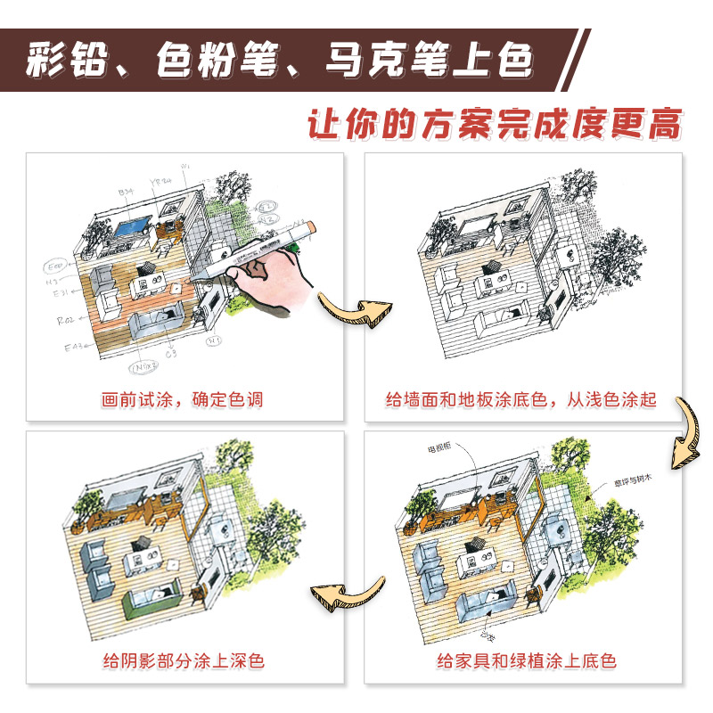 [正版]室内透视图解课 室内透视图中的家具 人物 装饰 要素的绘制技巧 入门教程透视图画法书高清大图