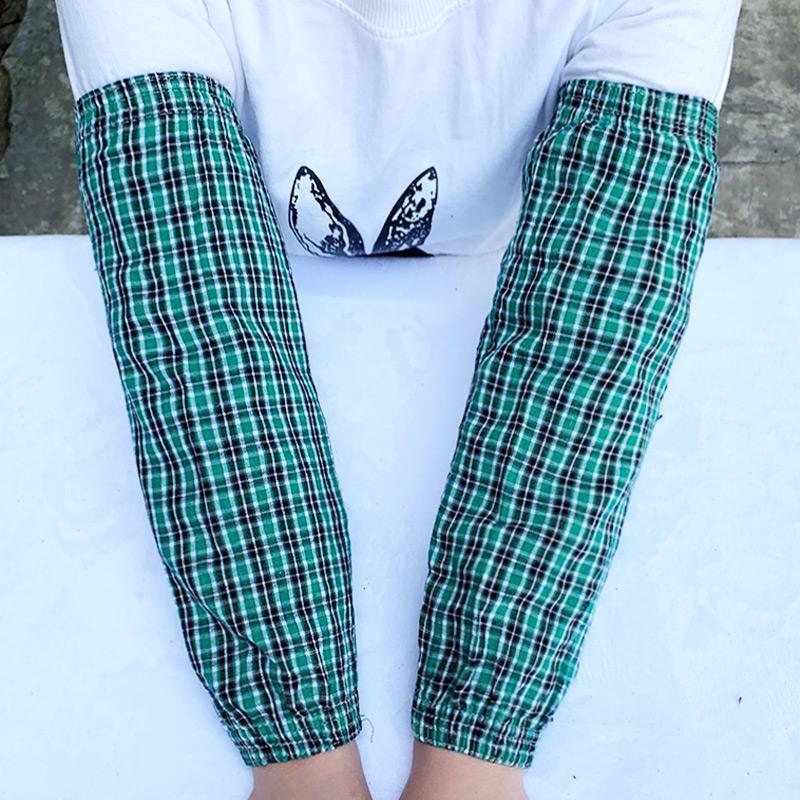 米魁加长加大棉袖套粗棉格子长款劳保套袖成人男女护袖