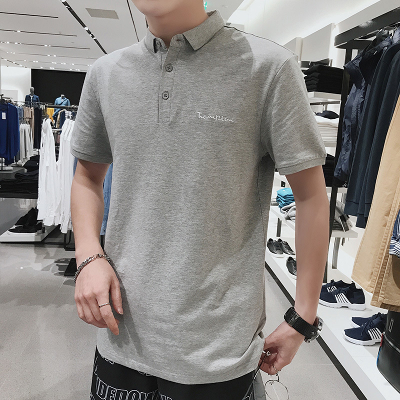 2018年轻夏帅气男士修身拉链装饰POLO衫学生短袖衫翻领男上衣