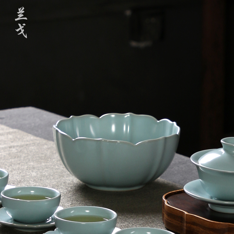 美帮汇汝窑天青茶洗茶具套装家用开片汝瓷杯洗陶瓷笔洗水盂茶杯茶道配件高清大图