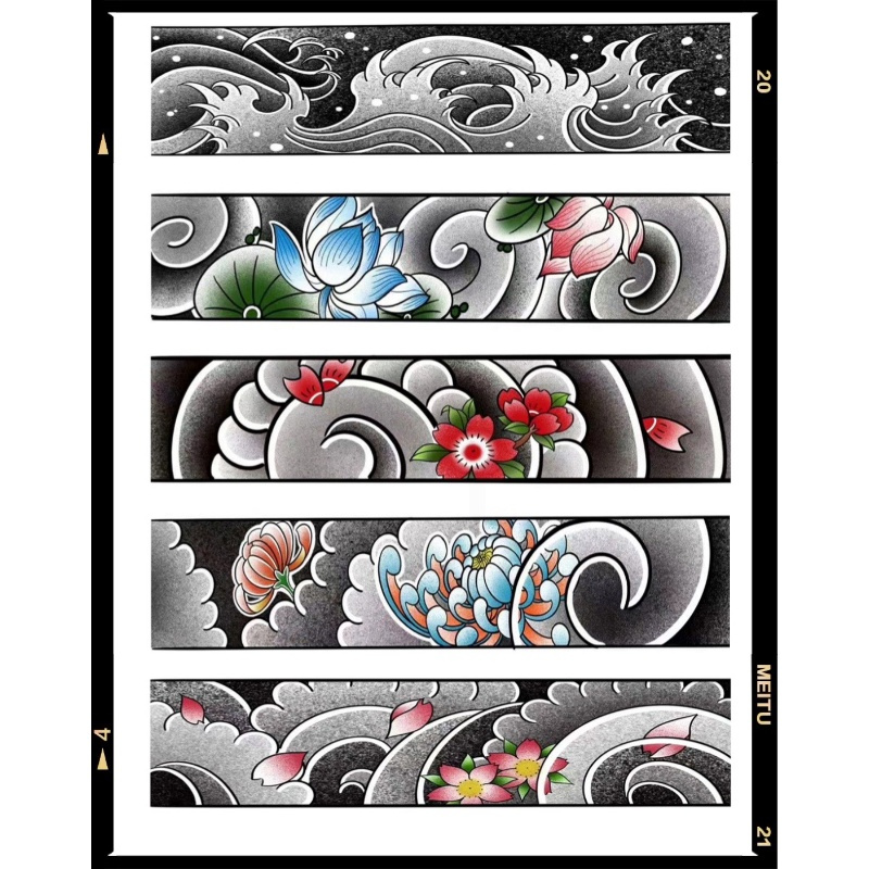 破浪潮普通款纹身贴臂环老传统yyds浮世绘海浪莲花樱花防水帅