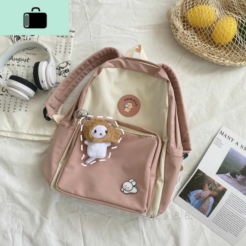 ins书包女韩版可爱少女小清新初高中生网红双肩包女森系文艺背包NEWLAKE 方兜-少女粉（防水+后兜+多隔层）【无挂件】