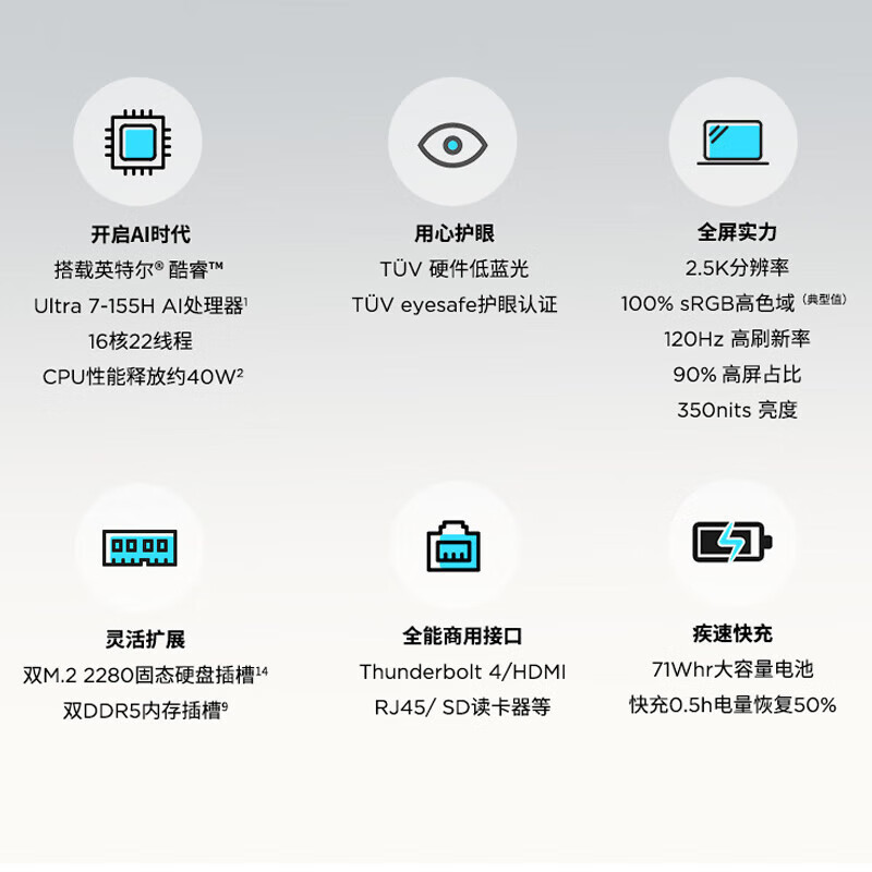 ThinkPad 联想ThinkBook 16 2024款16英寸大屏学生游戏娱乐商务办公笔记本电脑 73CD 2.5K高色域屏 定制UItra7-155H 16G内存 2T固态