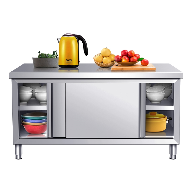 洛滑不锈钢厨房收纳储物柜餐边灶台柜橱柜一体切菜桌子农村家用放碗柜