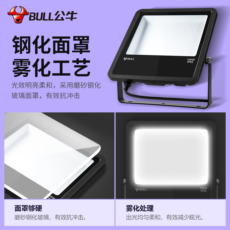 公牛led户外照明灯防水超亮庭院灯广告路灯草坪灯柱头灯投光灯50W室外灯饰
