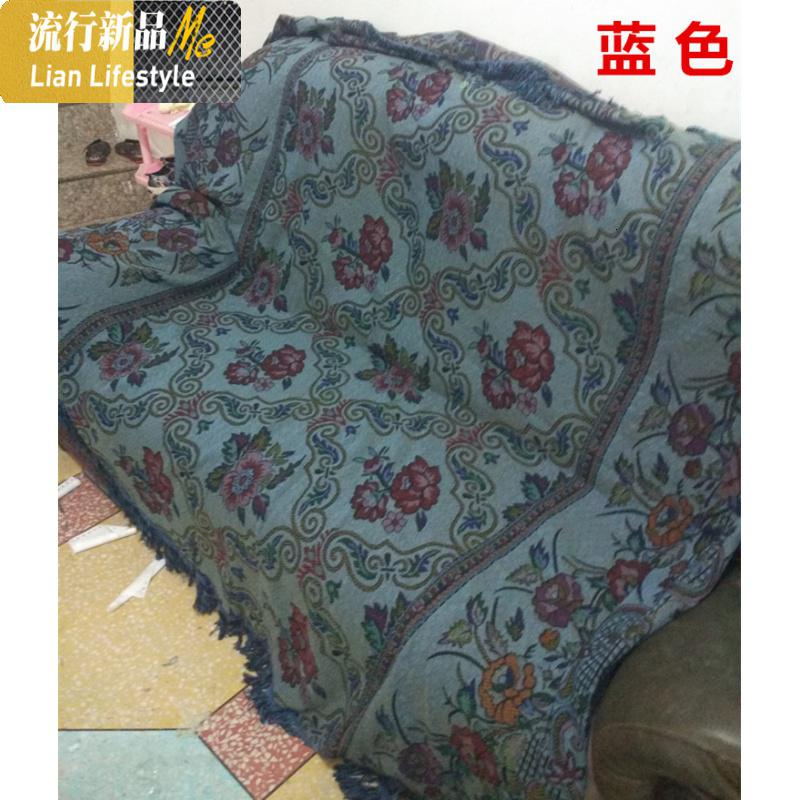 立马发货棉线毯沙发巾老式针织毛毯单人床单野餐毯郊游毯三维工匠_928_450 宽180cm*长200cm适合1.2床 菱形蓝色