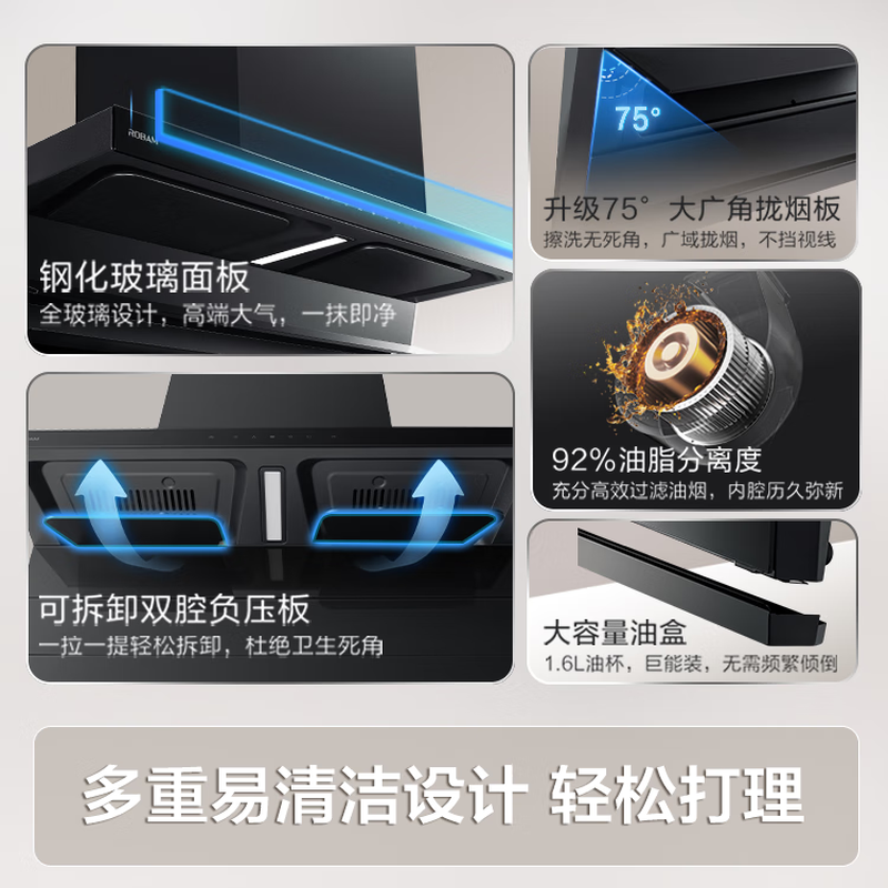 老板ROBAM顶侧双吸烟灶套装 5.2KW直燃火 一级能效全进风嵌入式挥手感应 27A15-D1P+55B7A-D2高清大图