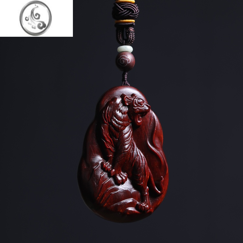 jimi红木小叶紫檀木老虎吊坠男女上山生肖虎项链木质虎牌挂件手把件