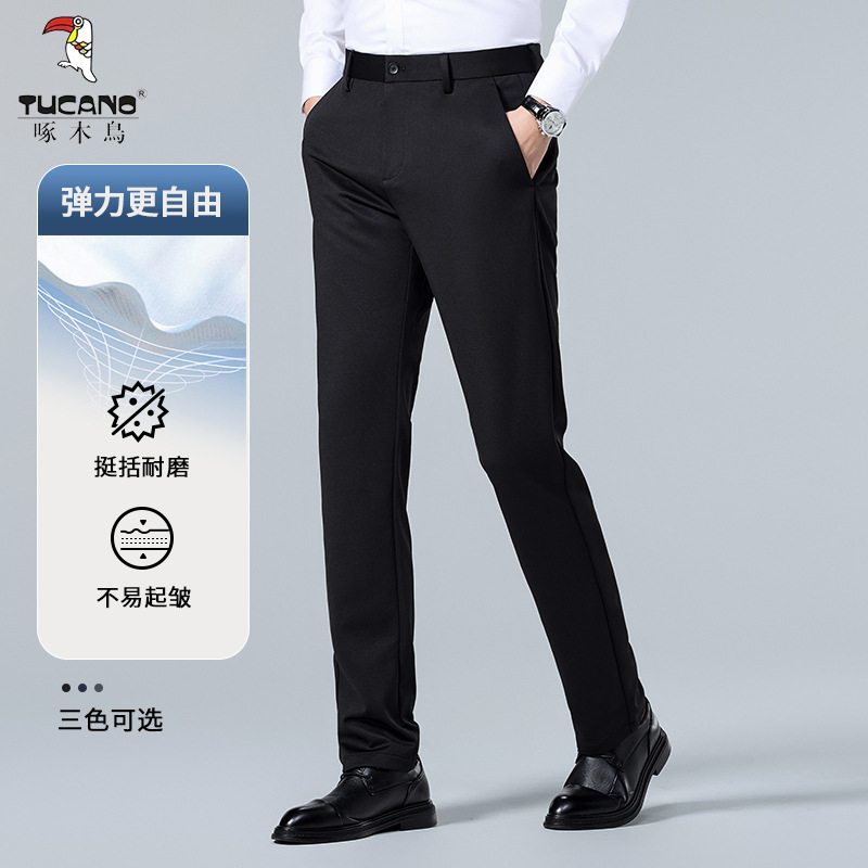 啄木鸟西裤男士商务正装2025秋冬新款潮修身直筒休闲加绒加厚长裤高清大图