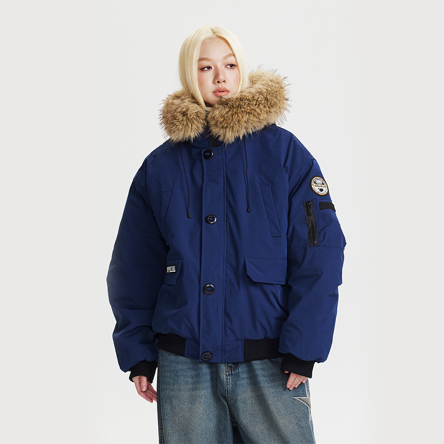 CATTEE美式学院风工装毛领棉衣外套男女冬季棉服宽松大口袋棉袄潮高清大图