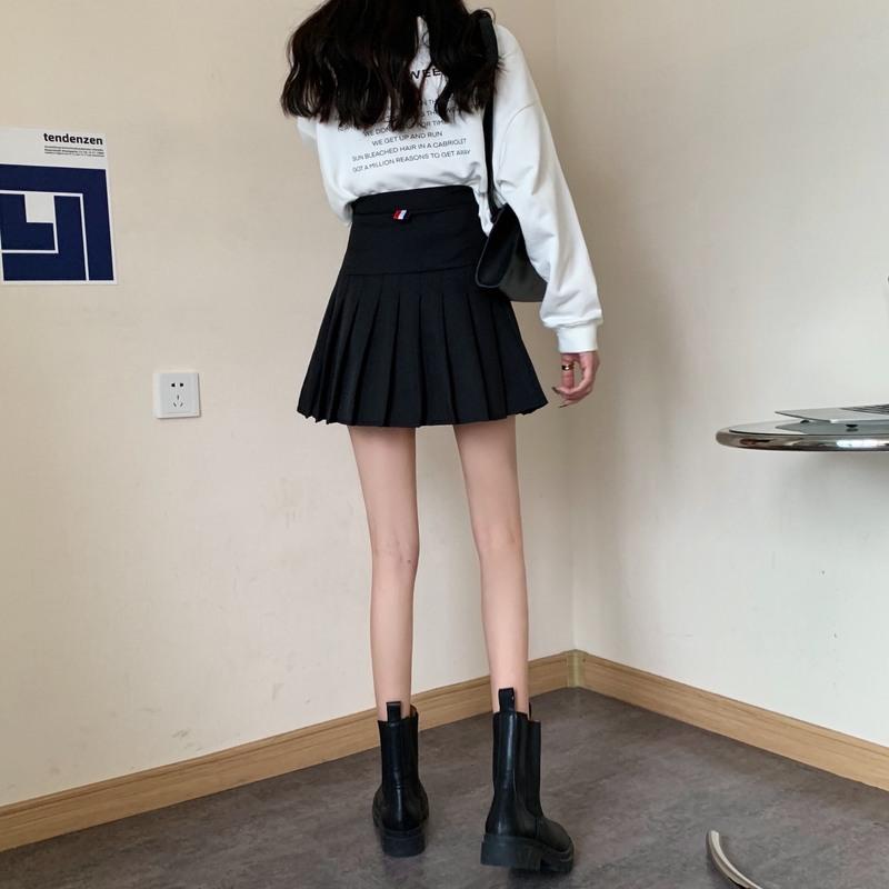 枫述灰色西装料tb百褶裙短裙女 学院风学生黑色高腰显瘦a字裙半身裙裤