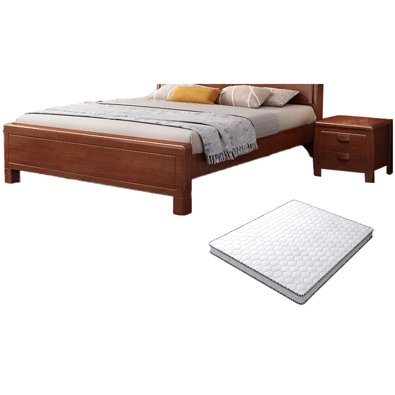 铭羽洋实木床150*215*45cm+1床头柜+5cm床垫套高清大图