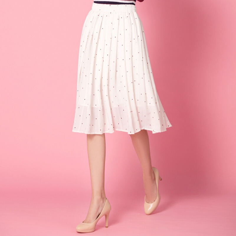 半身裙春新款半身长裙夏松紧腰纱裙小清新波点中长款雪纺裙百褶裙白色