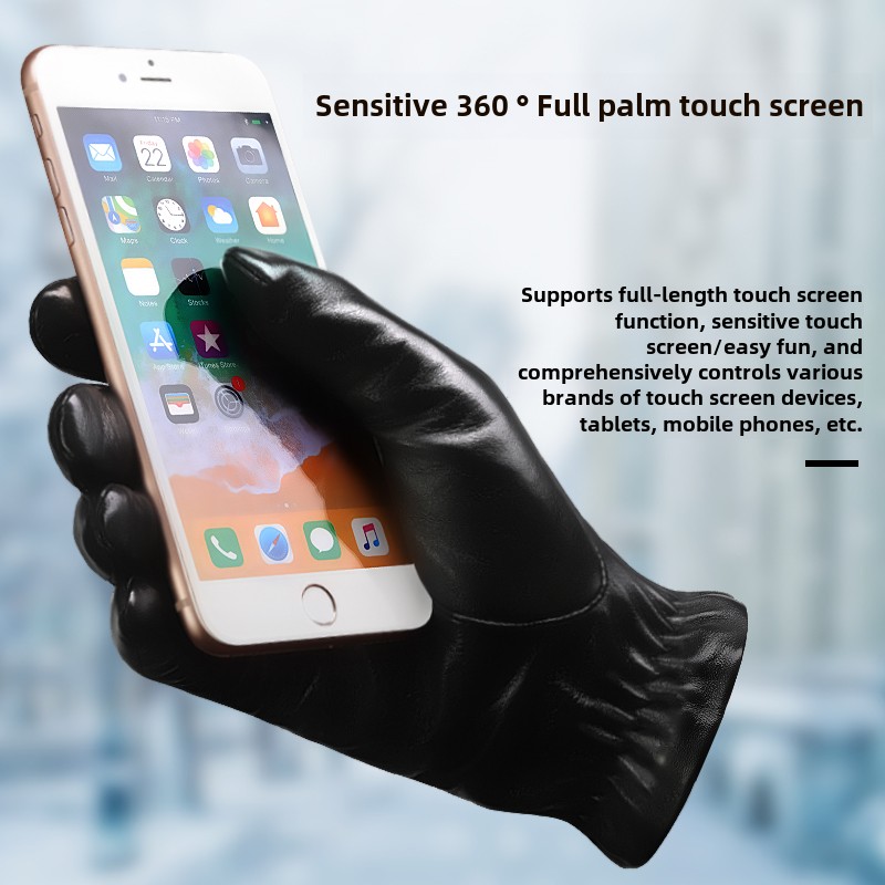 啄木鸟皮手套女冬季加绒加厚防风防水触屏保暖摩托电动车骑行手厚高清大图