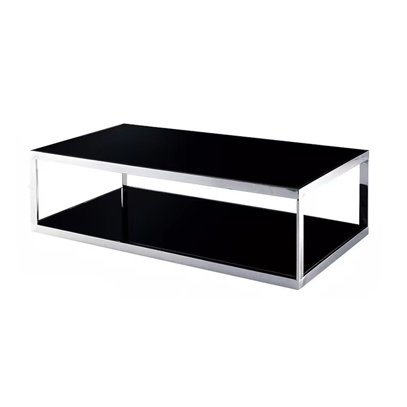 国云堂现代简约办公茶几会客钢化玻璃不锈钢茶几mz414黑色