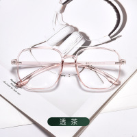 尚境新款学生时尚方框TR90眼镜架超轻复古多边形框可配高度近视镜 透茶色平光防蓝光