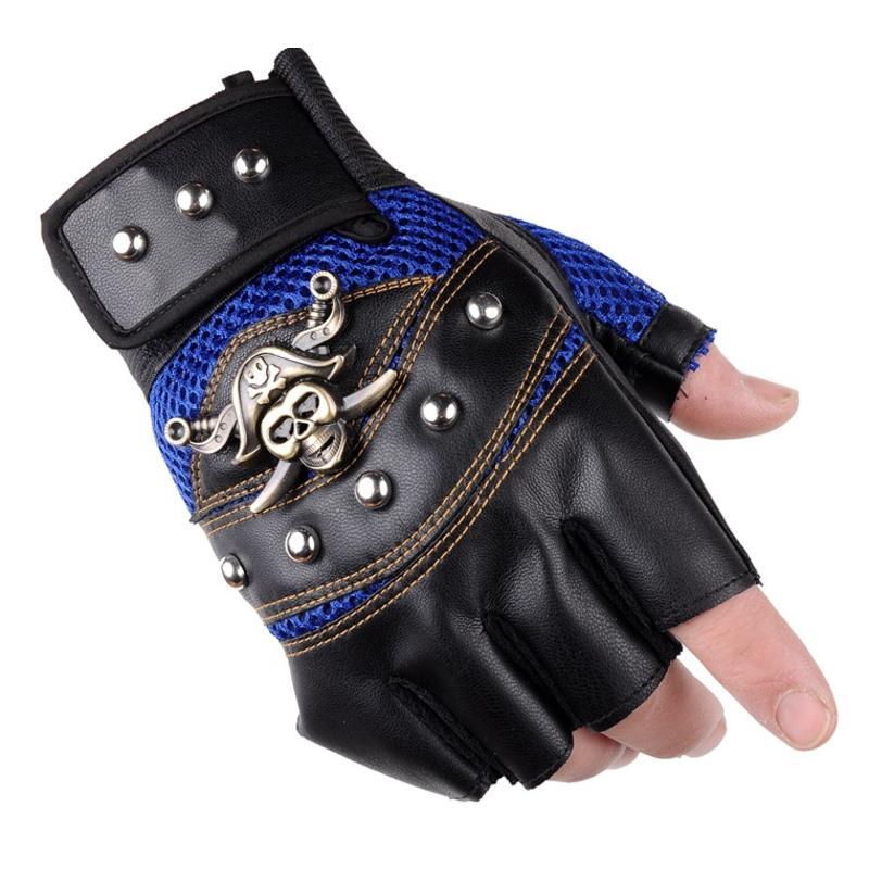 半指黑色髅柳钉机车男士半指全指手套户外装备舞台造型表演夜店手套