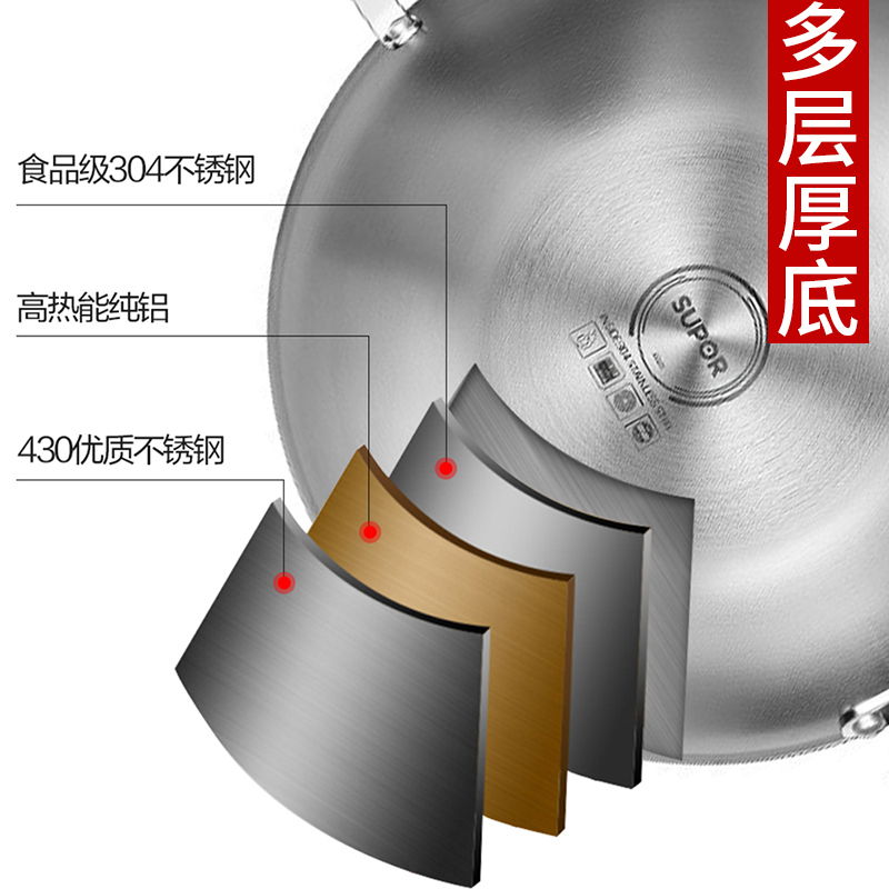 苏泊尔（SUPOR）蜂窝晶盾炒锅304不锈钢少油烟家用炒菜锅电磁炉不粘锅EC32JAC01
