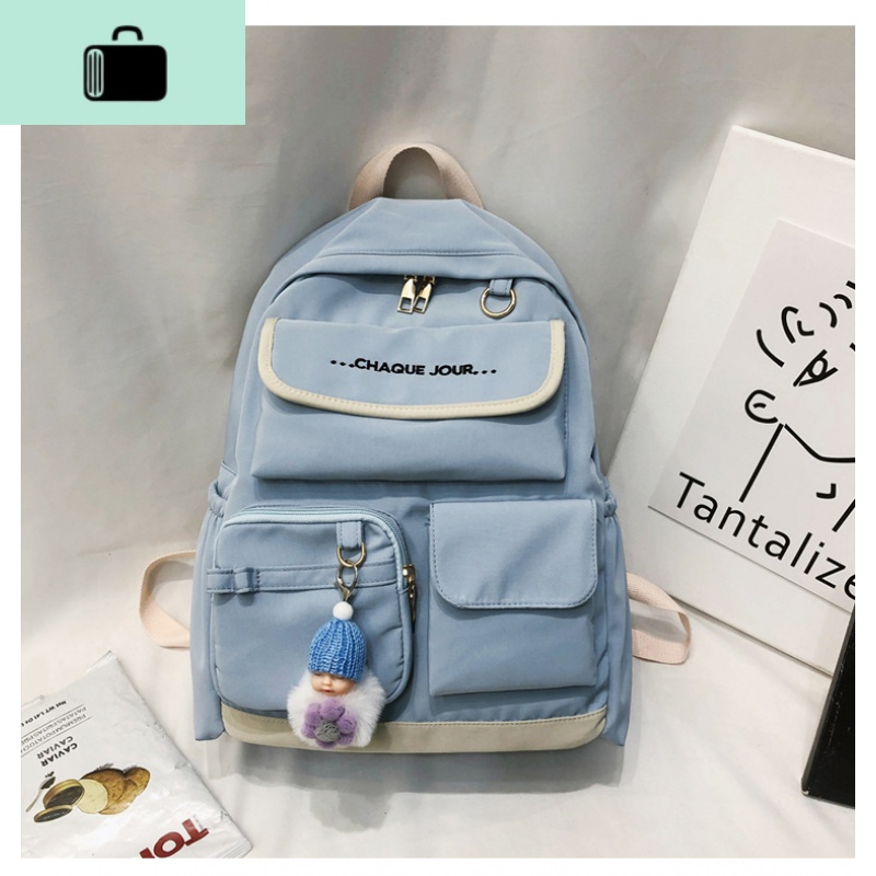 书包女韩版高中简约百搭大学生背包大容量中学初中生多口袋双肩包NEWLAKE 蓝色