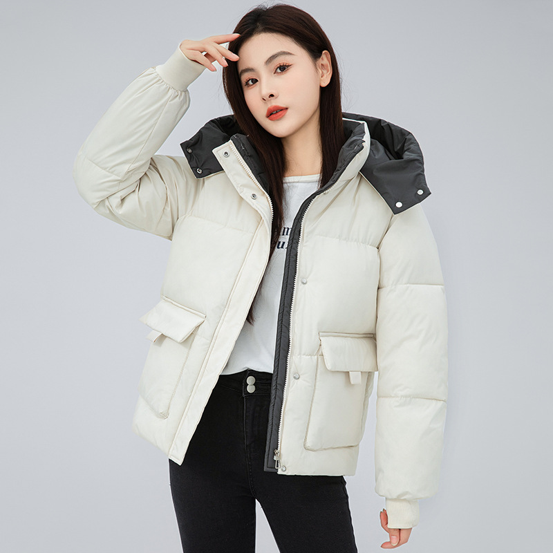 羽绒棉衣女外套2024新款连帽面包服百搭冬装韩版宽松短款时尚棉服高清大图